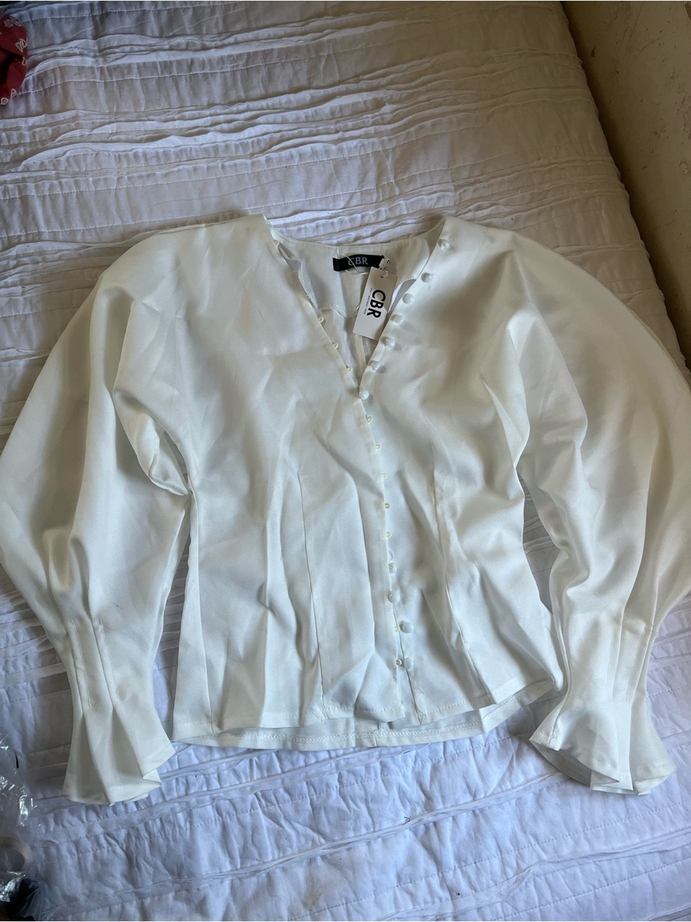 CBR Cream V-Neck Button-Front Women's Blouse